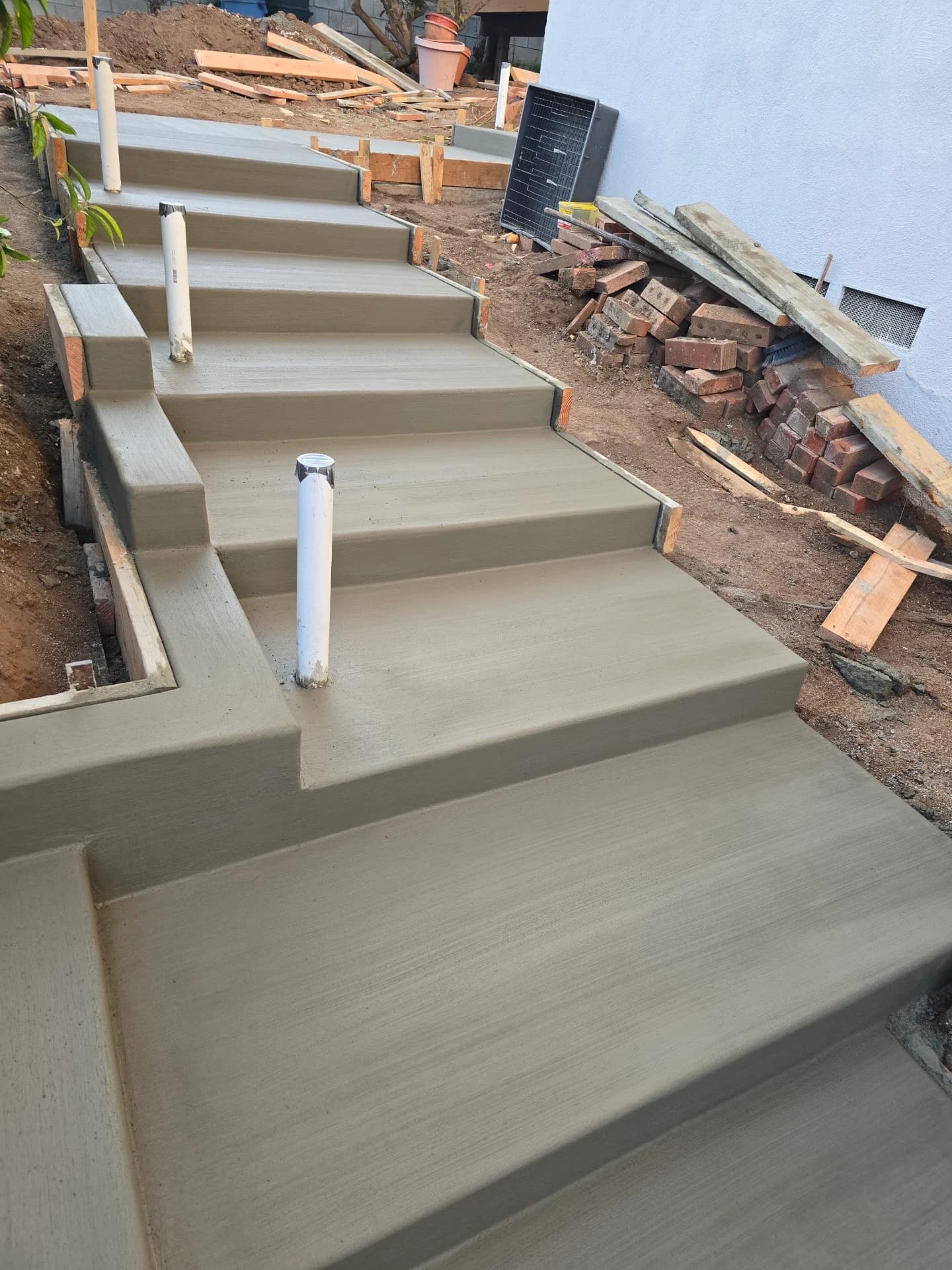 Freshly poured concrete stairs